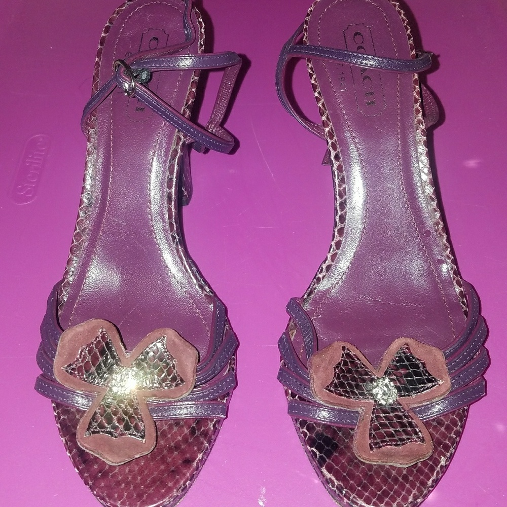 Coach purple snakeskin strappy heel